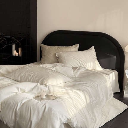 鹿班家居 2025新款60S莱赛尔提花四件套-时光馥语【标准会员-20元】 时光馥语-白色