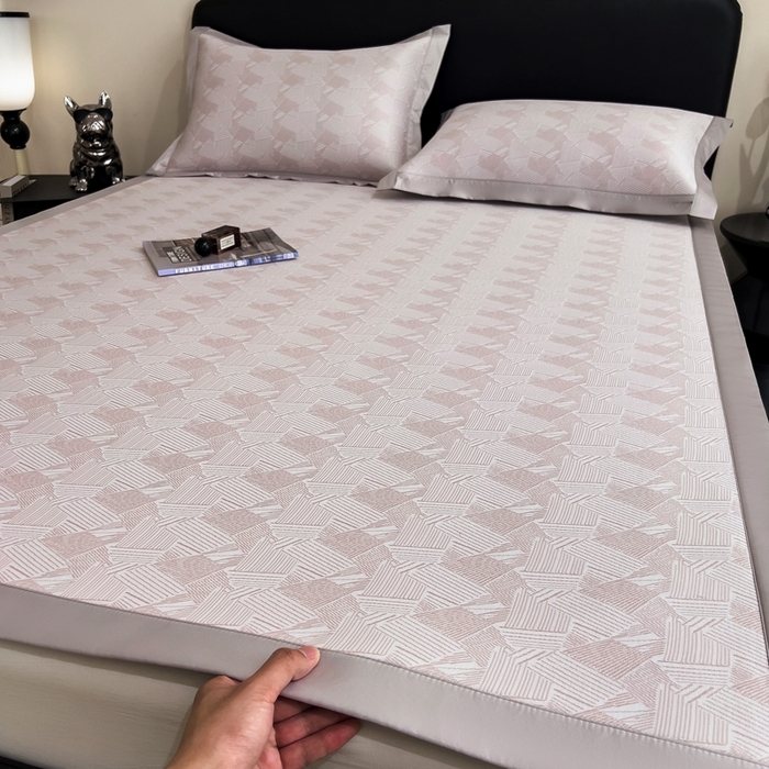 91家纺网 家纺一手货源 找家纺 卡初家居（原微来） 2025夏季凉感提花席 绯影幽线-素雅粉