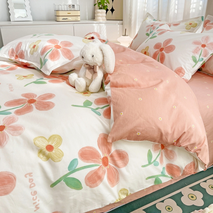 91家纺网 家纺一手货源 找家纺 金盛纺 2025新款13372全棉系列四件套 桔阳花