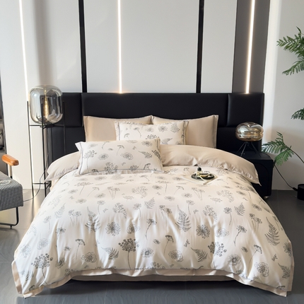 91家纺网 家纺一手货源 找家纺 (总)氧家 2025新款莱赛尔天丝数码印花四件套宽边断角工艺（礼盒装）