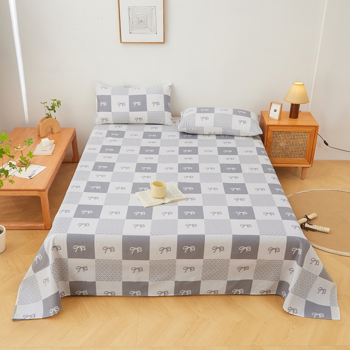 91家纺网 家纺一手货源 找家纺 首爱家纺 2025新款锦柔老粗布床单老粗布凉席三件套 蝴蝶结