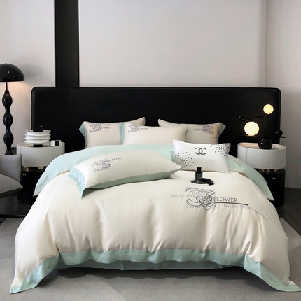 91家纺网 家纺一手货源 找家纺 博纳家纺 2025新款莱赛尔天丝刺绣花四件套--甜馨系列 象牙白