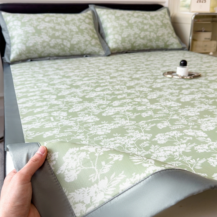 91家纺网 家纺一手货源 找家纺 卡初家居（原微来） 2025夏季凉感提花席 繁花-冰韵绿