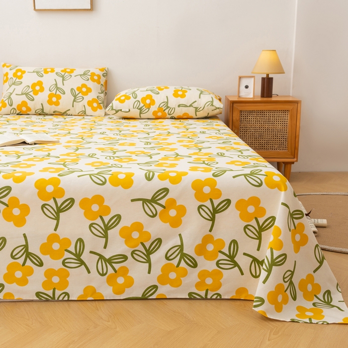 91家纺网 家纺一手货源 找家纺 棉乐町家居 2025新款锦柔老粗布床单老粗布凉席三件套 黄兰