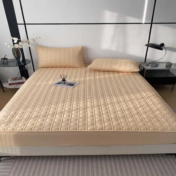 91家纺网 家纺一手货源 找家纺 沐纯家居 2025新款全棉纯棉夹棉单床笠 床笠单件-初见系列 卡其色