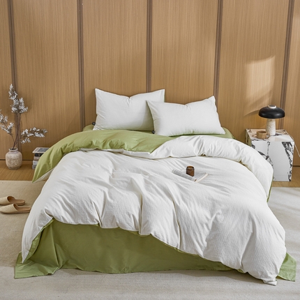 恋人优选 2025新款波纹纱全棉纯棉提花四件套 月牙白