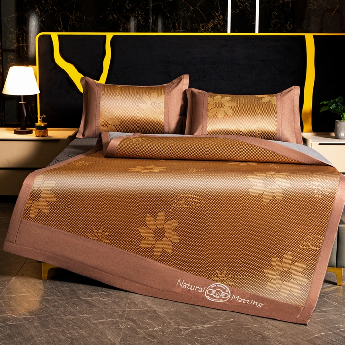 91家纺网 家纺一手货源 找家纺 卡罗兰 2025新款凉席冰丝席提花冰藤席雪山藤向阳花系列 向阳花-棕色