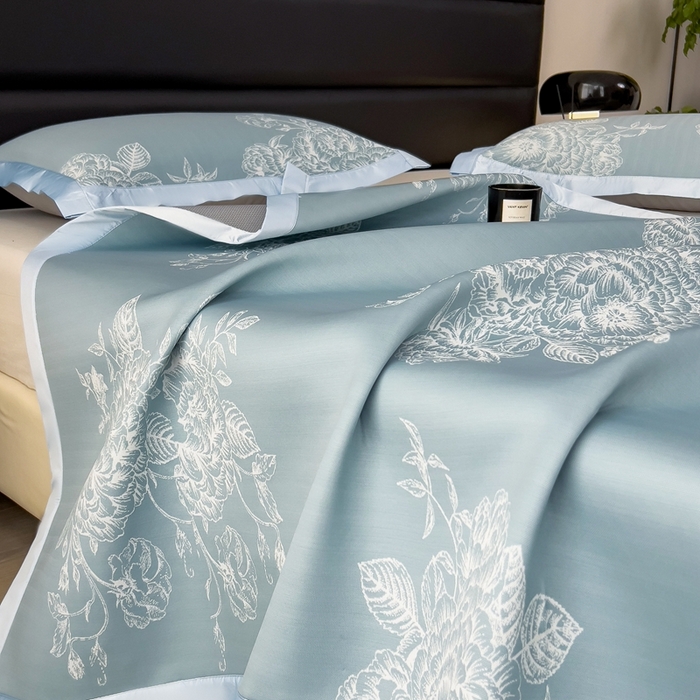 91家纺网 家纺一手货源 找家纺 卡初家居（原微来） 2025夏季凉感提花席 南鸢-幽蓝