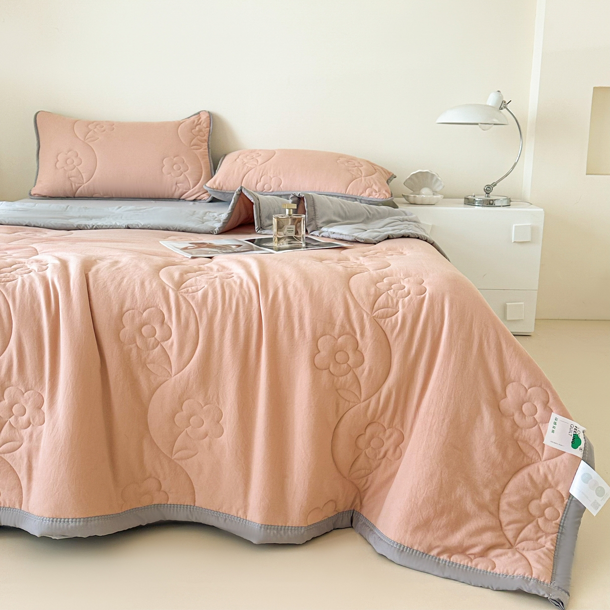 91家纺网 家纺一手货源 找家纺 芙绣家纺 2025新款针织棉绗缝夏被-莫奈花园 莫奈花园-雪蜜