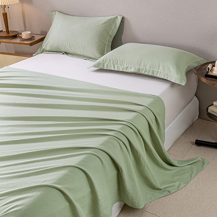 91家纺网 家纺一手货源 找家纺 锦罗绣 2025新款A类全棉双层纱单床单 绿色