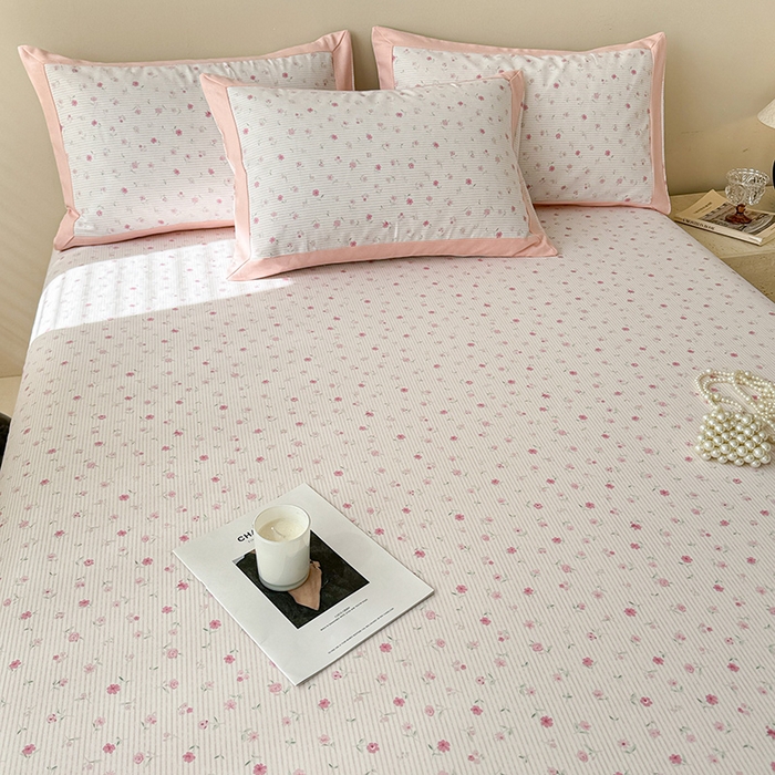 91家纺网 家纺一手货源 找家纺 蓝邻家纺 2025新款100%新疆原棉粗布小清新拼角工艺款系列单床单 花遇