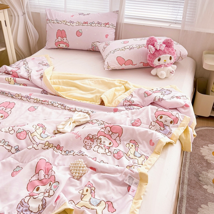 91家纺网 家纺一手货源 找家纺 海岛哥哥 2025新款三丽鸥系列A类水洗棉夏被大床图（提供买家秀） 夏被-蝴蝶结美乐蒂