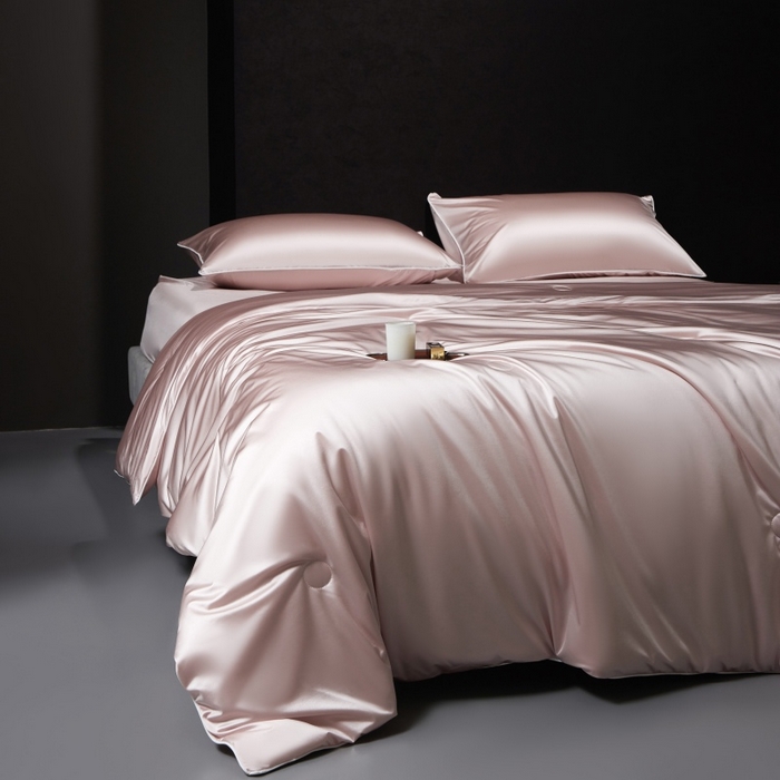 91家纺网 家纺一手货源 找家纺 优悦生活馆 2025新款凉感冰丝纯色夏被四件套-盛夏 盛夏-樱花粉