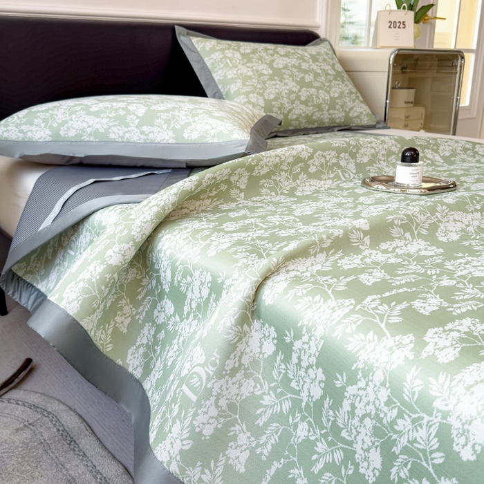 91家纺网 家纺一手货源 找家纺 卡初家居（原微来） 2025夏季凉感提花席 繁花-冰韵绿