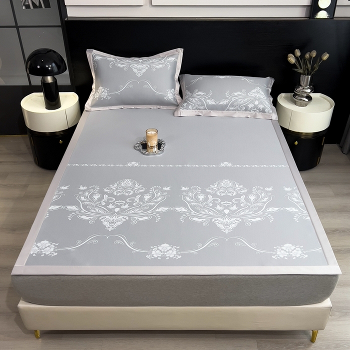 91家纺网 家纺一手货源 找家纺 卡初家居（原微来） 2025夏季凉感提花席 晓春烂漫-银月灰