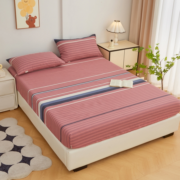 91家纺网 家纺一手货源 找家纺 棉乐町家居 2025新款锦柔老粗布印花床笠 粉色云涧