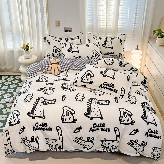 91家纺网 家纺一手货源 找家纺 金盛纺 2025新款13372全棉系列四件套 趣味恐龙