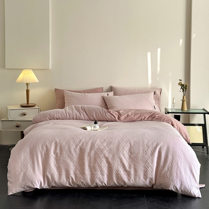 卡巴伦家纺 2025全棉A类空气层三层纱提花四件套 莉莎-藕粉