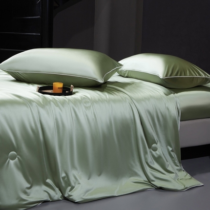 91家纺网 家纺一手货源 找家纺 优悦生活馆 2025新款凉感冰丝纯色夏被四件套-盛夏 盛夏-清水绿