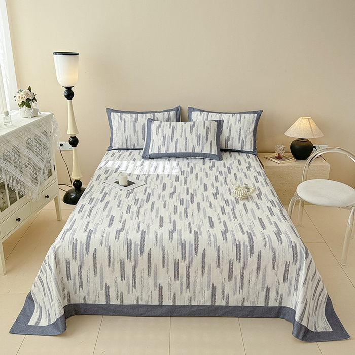 91家纺网 家纺一手货源 找家纺 蓝邻家纺 2025新款100%新疆原棉粗布小清新拼角工艺款系列单床单 辰浠-黑