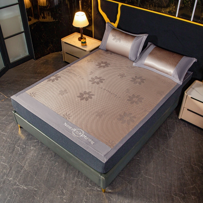 91家纺网 家纺一手货源 找家纺 卡罗兰 2025新款凉席冰丝席提花冰藤席雪山藤向阳花系列 向阳花-咖色