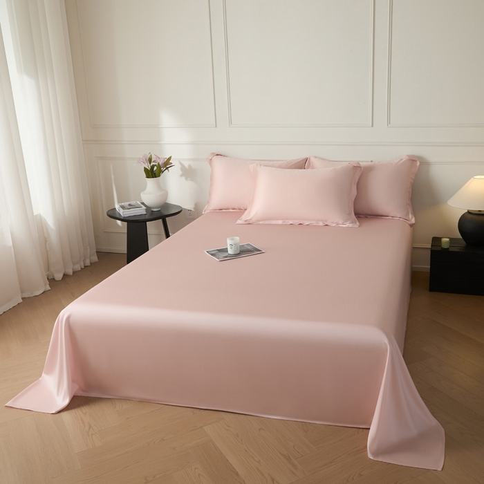 91家纺网 家纺一手货源 找家纺 涵宸 2025新款天丝-天丝棉-纯色单床单-场景1 床单-玫瑰粉