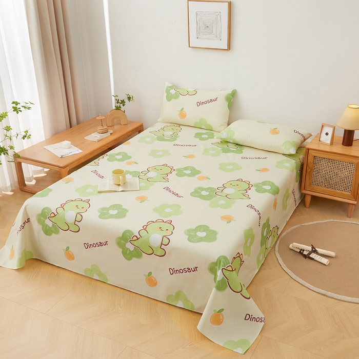 91家纺网 家纺一手货源 找家纺 棉乐町家居 2025新款锦柔老粗布床单老粗布凉席三件套 恐龙乐园