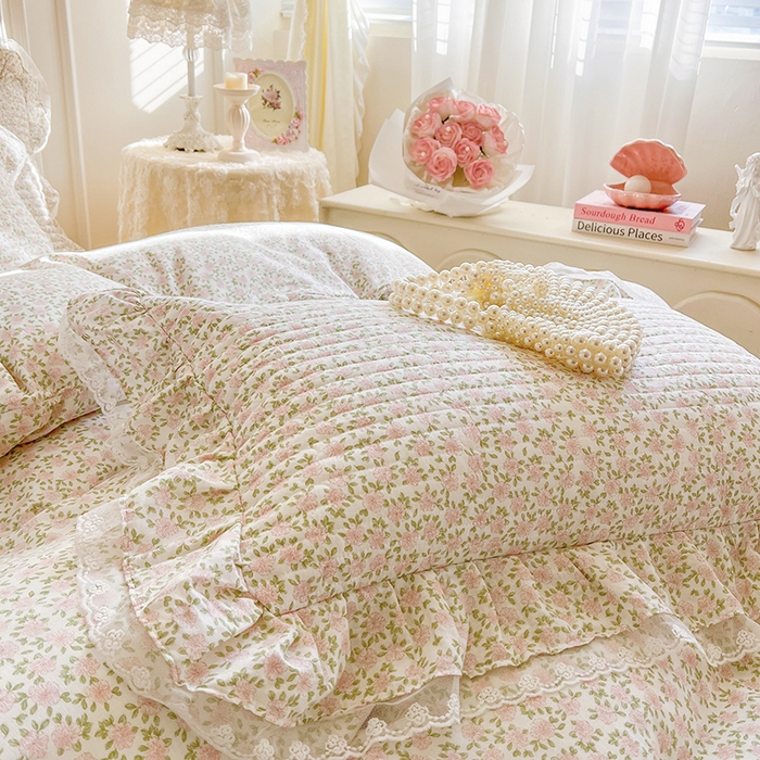 91家纺网 家纺一手货源 找家纺 麒豆豆 2025新款全棉印花双层纱床盖 樱花