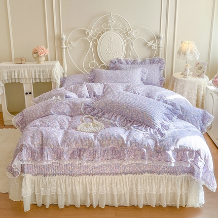 麒豆豆 2025新款全棉印花双层纱床盖四件套 芳草悠悠