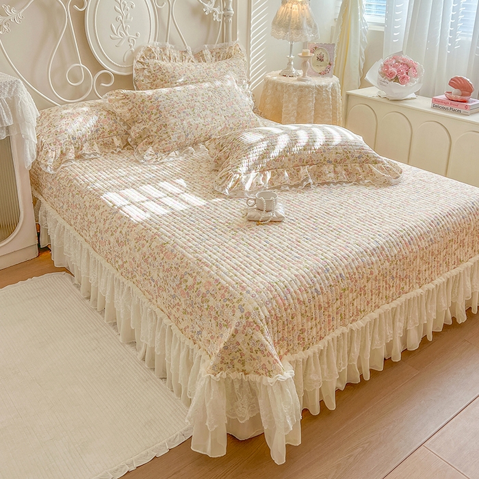 91家纺网 家纺一手货源 找家纺 麒豆豆 2025新款全棉印花双层纱床盖 悠若花园