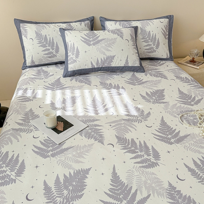 91家纺网 家纺一手货源 找家纺 蓝邻家纺 2025新款100%新疆原棉粗布小清新拼角工艺款系列单床单 云杉