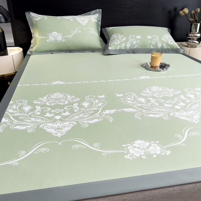 91家纺网 家纺一手货源 找家纺 卡初家居（原微来） 2025夏季凉感提花席 晓春烂漫-苹果绿