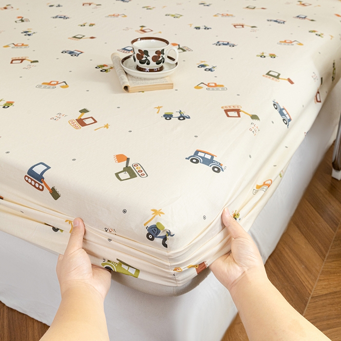 91家纺网 家纺一手货源 找家纺 锦罗绣 2025新款A类全棉双层纱单床笠 萌趣汽车