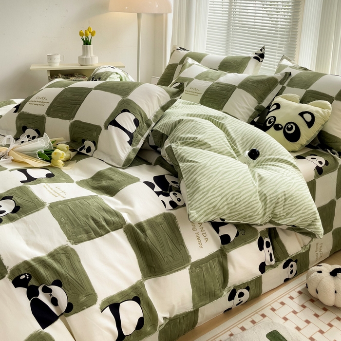 91家纺网 家纺一手货源 找家纺 金盛纺 2025新款13372全棉系列四件套 熊猫胖达