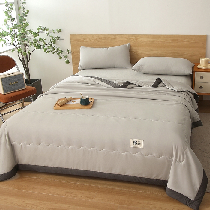 91家纺网 家纺一手货源 找家纺 鑫佰利 2025新款纯色水洗棉纱棉花夏被 被子被芯 摩卡灰