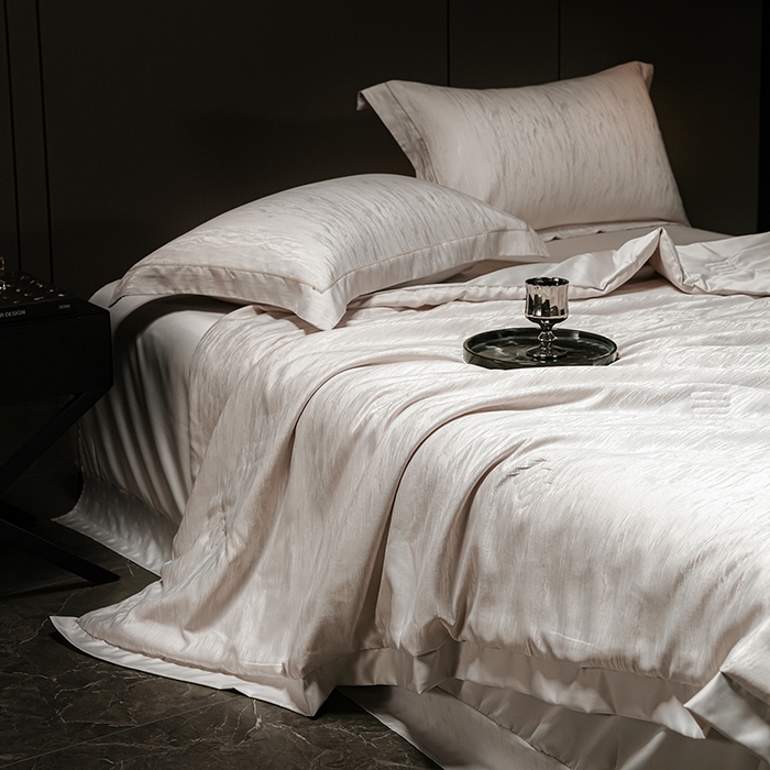 91家纺网 家纺一手货源 找家纺 丽卡家纺 2025新款翡丽天丝提花夏被四件套 石纹-米灰