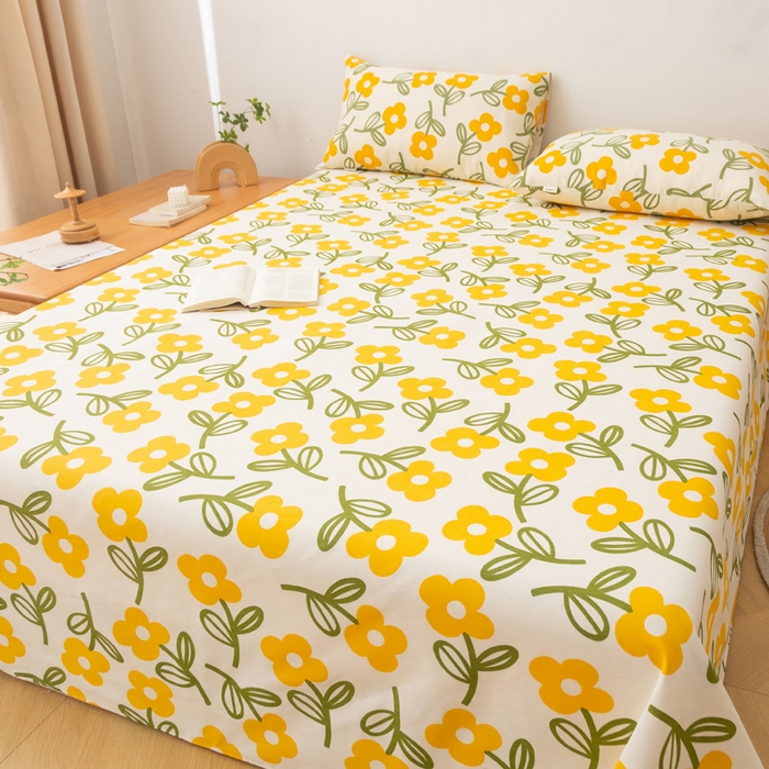 91家纺网 家纺一手货源 找家纺 首爱家纺 2025新款锦柔老粗布床单老粗布凉席三件套 黄兰