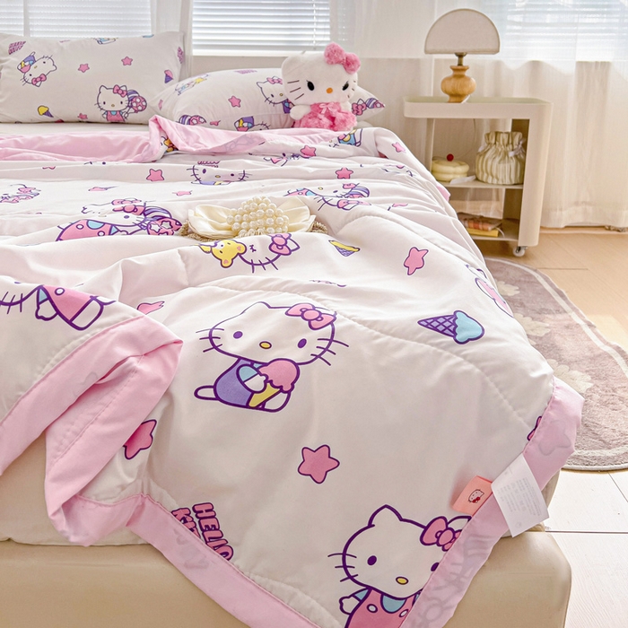 91家纺网 家纺一手货源 找家纺 海岛哥哥 2025新款三丽鸥系列A类水洗棉夏被大床图（提供买家秀） 夏被-星星kt猫