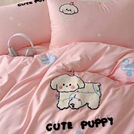 91家纺网 家纺一手货源 找家纺 （总）乐童家纺 2025新款13370纯棉毛巾绣呆萌系列四件套-系列一