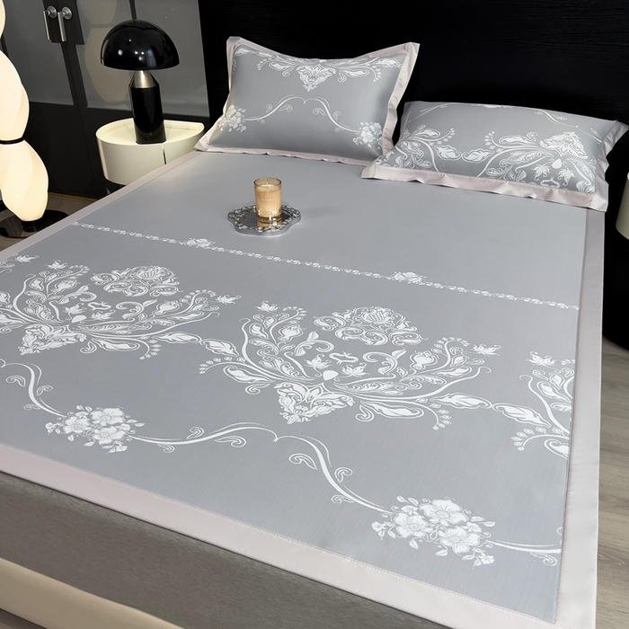 91家纺网 家纺一手货源 找家纺 卡初家居（原微来） 2025夏季凉感提花席 晓春烂漫-银月灰