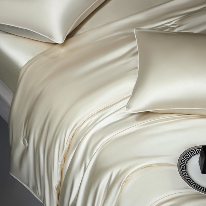 91家纺网 家纺一手货源 找家纺 优悦生活馆 2025新款凉感冰丝纯色夏被四件套-盛夏 盛夏-芝士白