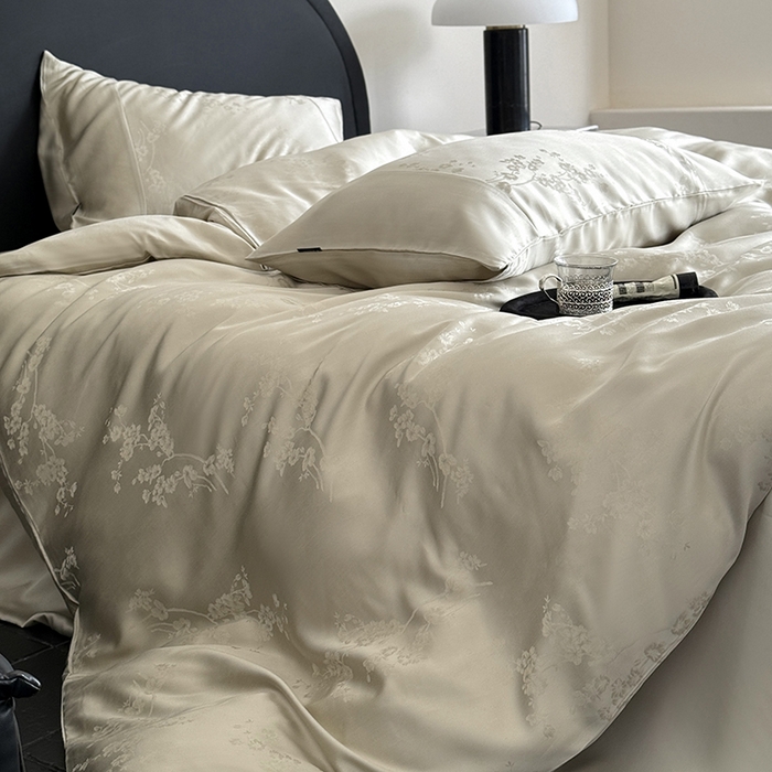 91家纺网 家纺一手货源 找家纺 鹿班家居 2025新款60S莱赛尔提花四件套-时光馥语【标准会员-20元】 时光馥语-香槟绿