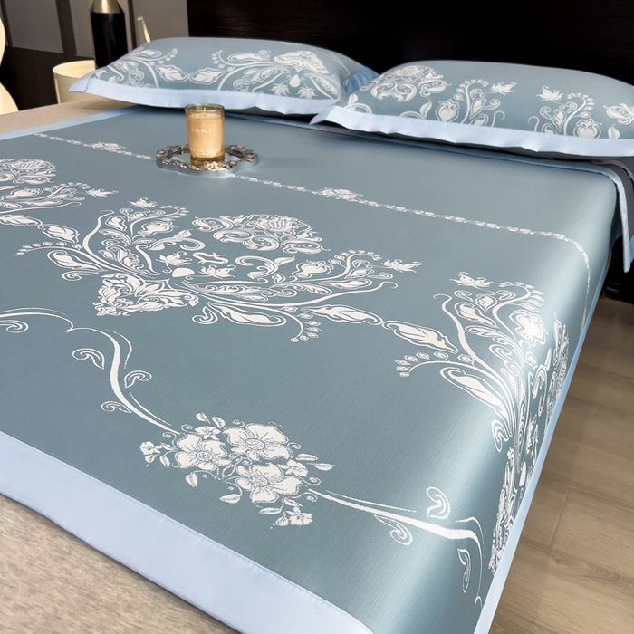 91家纺网 家纺一手货源 找家纺 卡初家居（原微来） 2025夏季凉感提花席 晓春烂漫-幽蓝