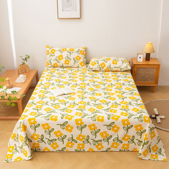 91家纺网 家纺一手货源 找家纺 首爱家纺 2025新款锦柔老粗布床单老粗布凉席三件套 黄兰