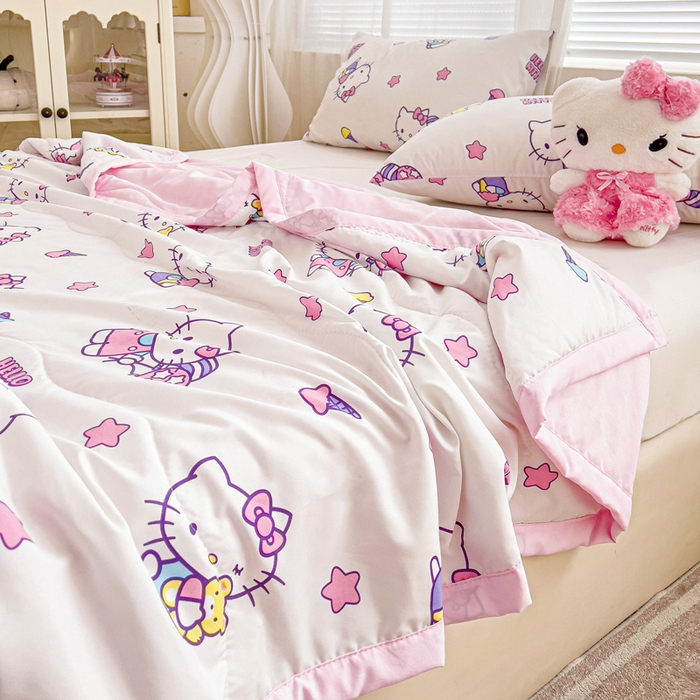 91家纺网 家纺一手货源 找家纺 海岛哥哥 2025新款三丽鸥系列A类水洗棉夏被大床图（提供买家秀） 夏被-星星kt猫