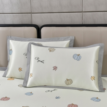 小牛席业 2025新款碳光凉感印花冰丝凉枕套系列凉枕套夏天枕套冰丝枕套竹枕套藤枕套冰藤枕套 小号南瓜