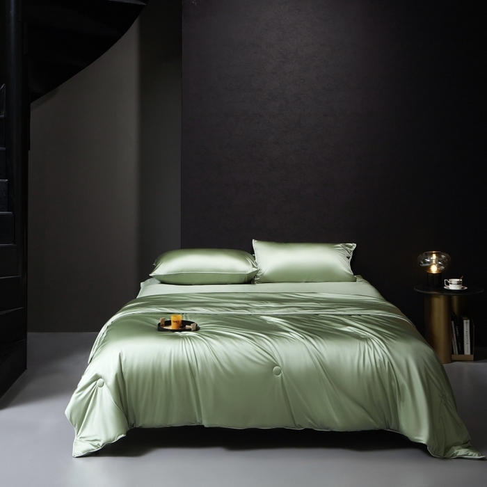 91家纺网 家纺一手货源 找家纺 优悦生活馆 2025新款凉感冰丝纯色夏被四件套-盛夏 盛夏-清水绿
