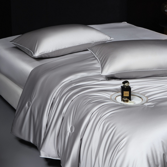 91家纺网 家纺一手货源 找家纺 优悦生活馆 2025新款凉感冰丝纯色夏被四件套-盛夏 盛夏-浅灰色