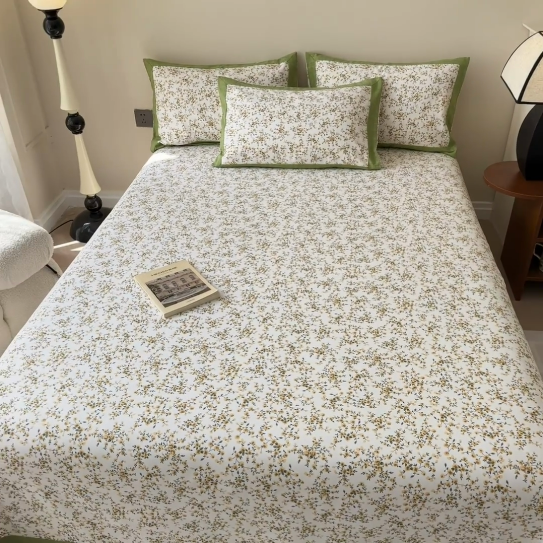 91家纺网 家纺一手货源 找家纺 蓝邻家纺 2025新款100%新疆原棉粗布小清新拼角工艺款系列单床单 染秋