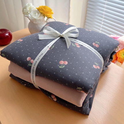 桃喜 2025新款春夏全棉双层纱碎花系列四件套 黑粉樱桃